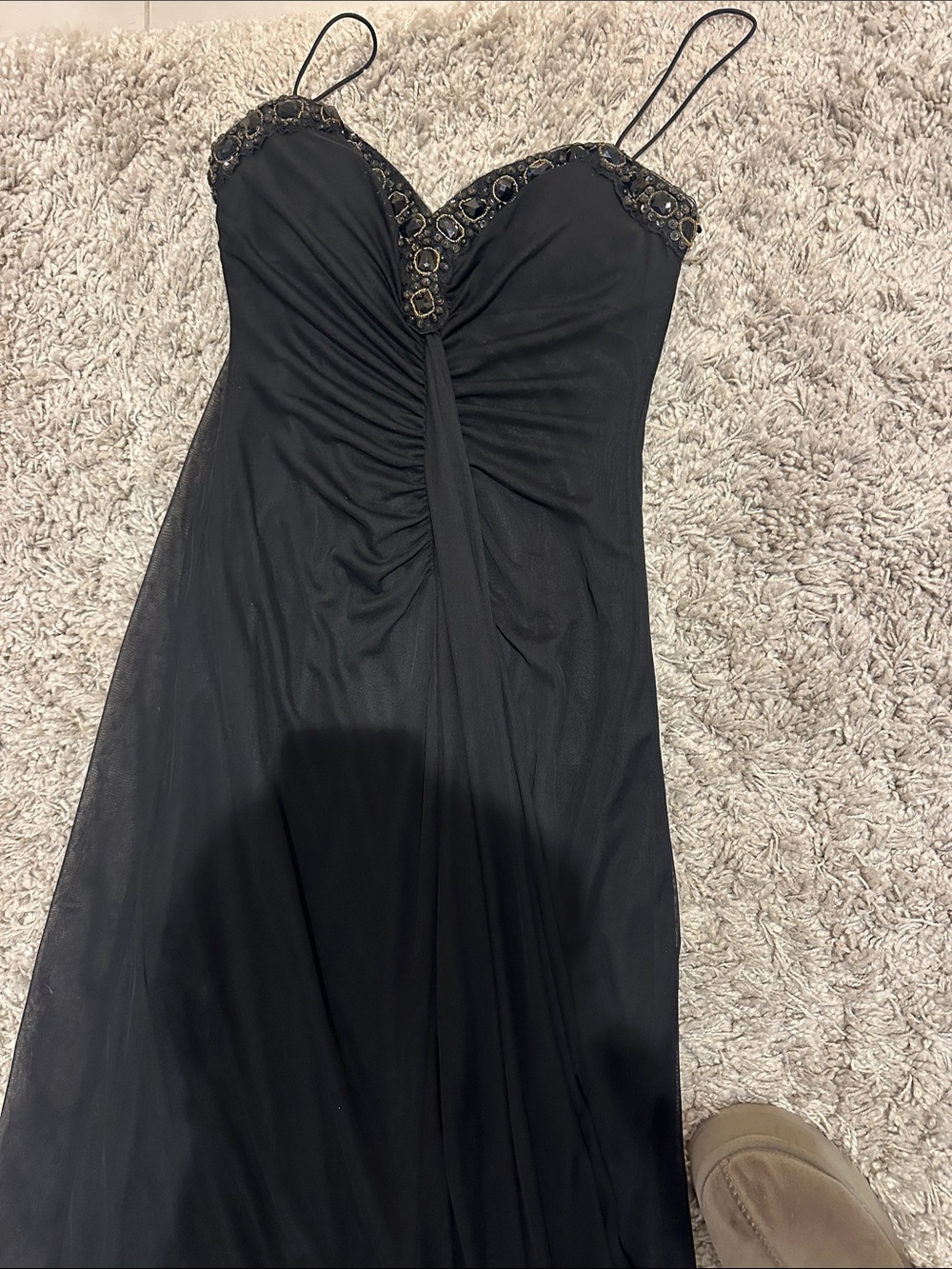 Black Strapless Evening Gown with Beaded Sweetheart Neckline